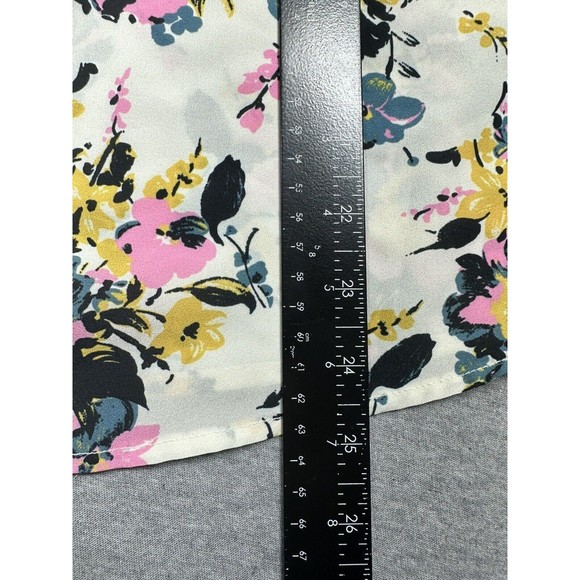 ModCloth Women M Shirt Blouse Top Blue Pink Floral‎ Sheer Short Sleeve - Picture 3 of 6
